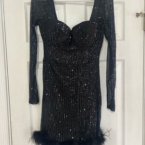 Windsor Black Sequin Long Sleeve Dress